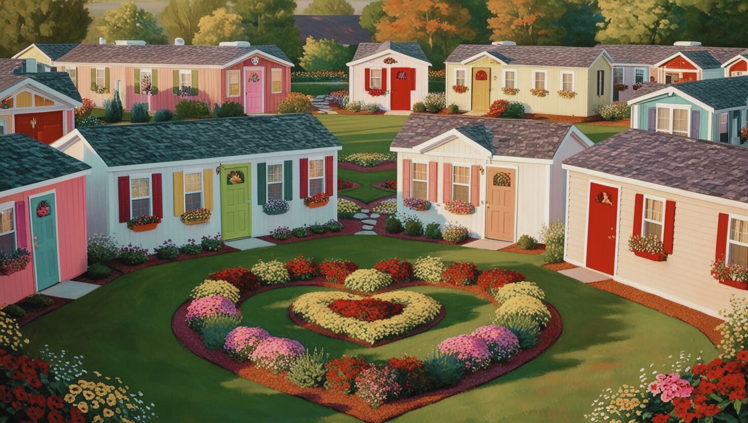 Drawing of colorful manufactured home community